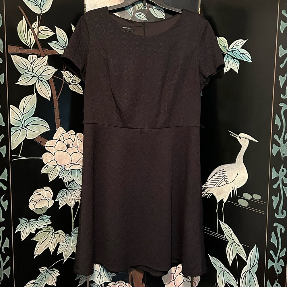 AB Studio Black Fit & Flare Dress Women Sz 14 Short Sleeve Zipper Adult